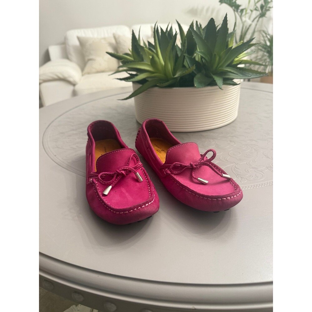 Women's Fuchsia Leather Moc Toe Slip on Loafers Flats Sz 6.5 B